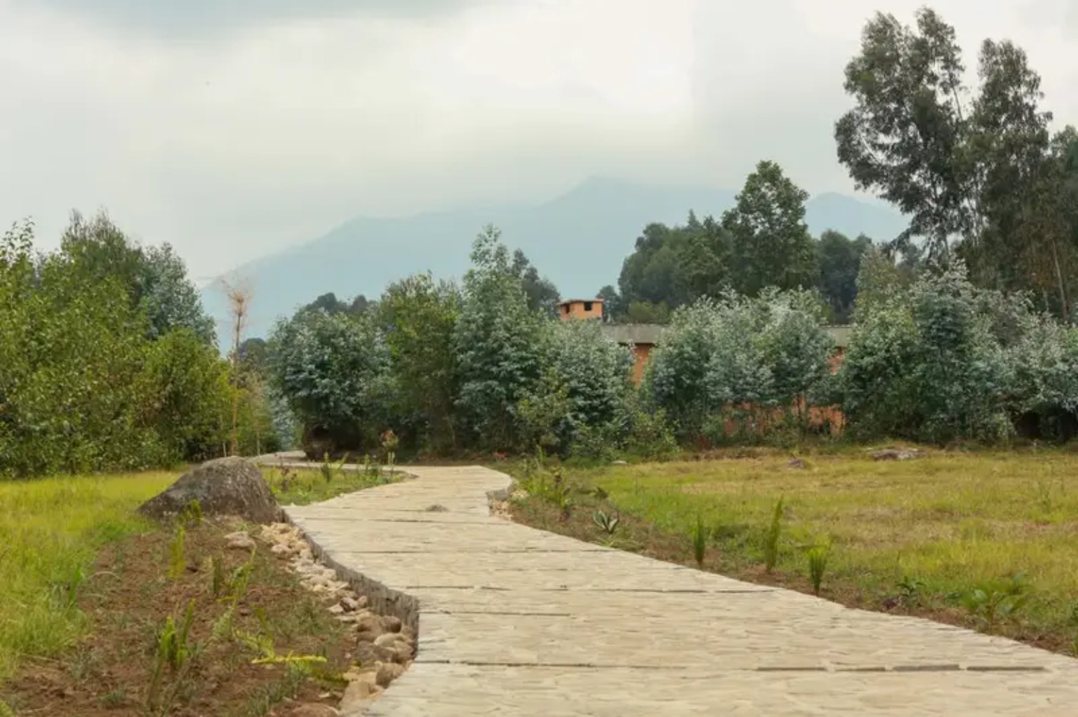 Stone pathway through the resort garden